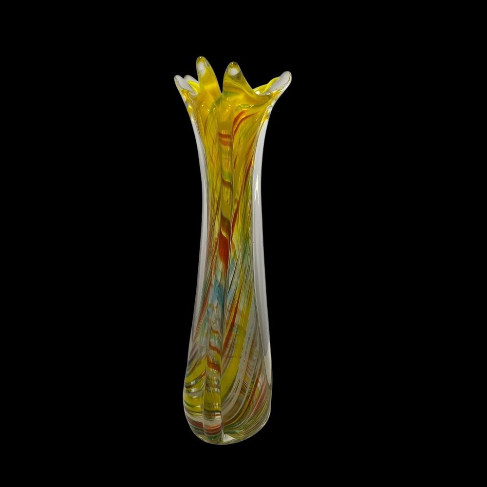 Vintage Murano Swung Swirl Confetti Spatter Glass Vase 15” Tall JiCo‎ Sommerso